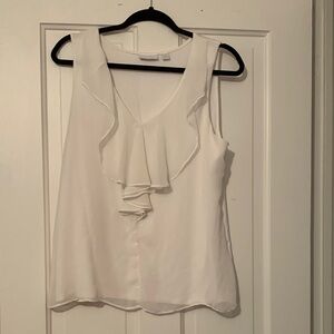 New York & Company White Ruffle Blouse